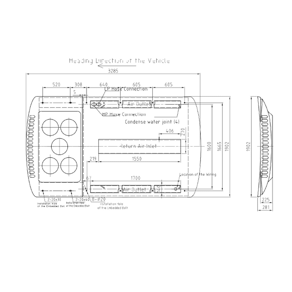 Universal stationary AC unit 40KW, 24V, 136,486 BTU/h, air volume 1750 m3/h for buses 11-13m