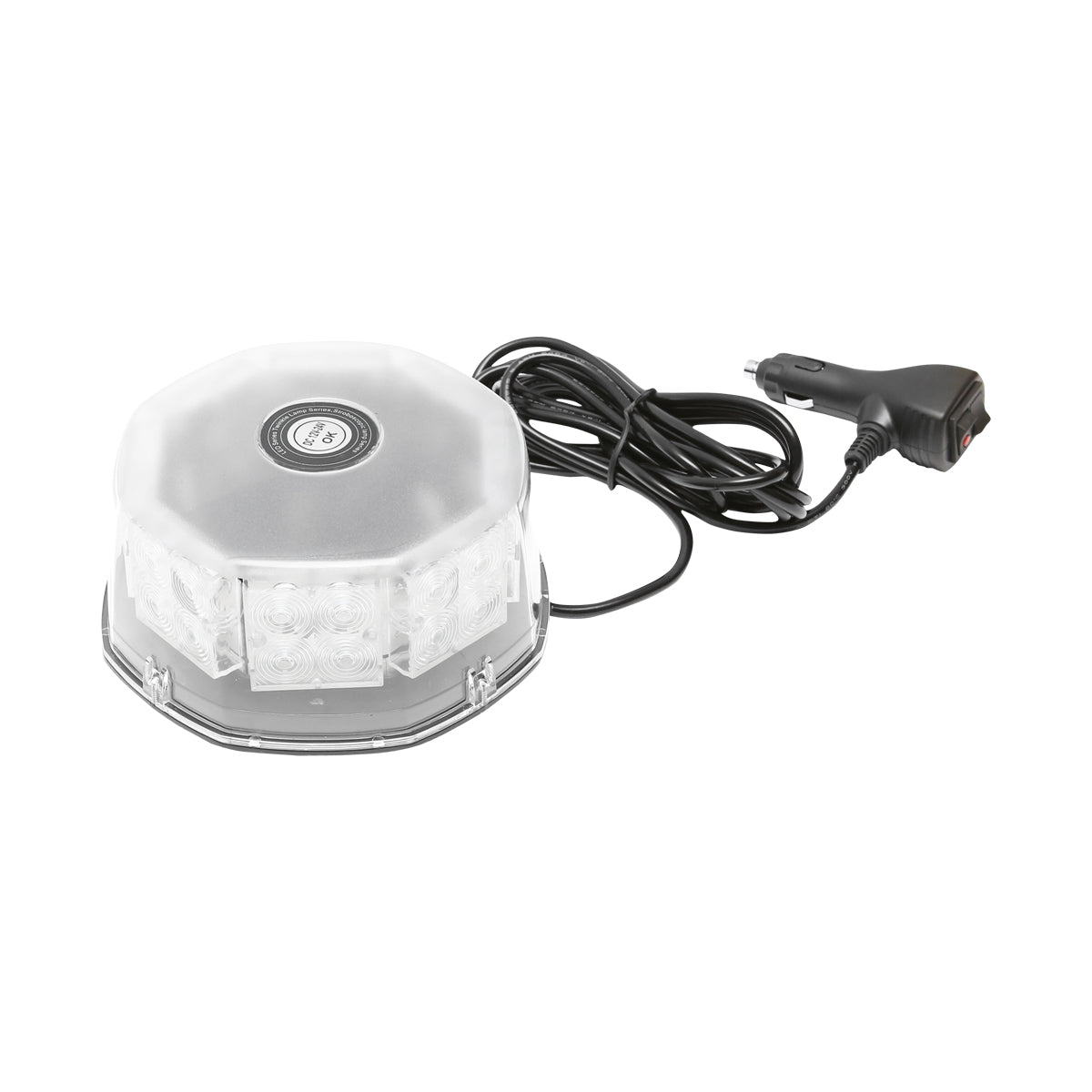 Round warning lamp, beacon with 32 SMD LED zones, yellow light, magnetic mounting, ON/OFF switch with light indicator, 12V/24V Breckner Germany