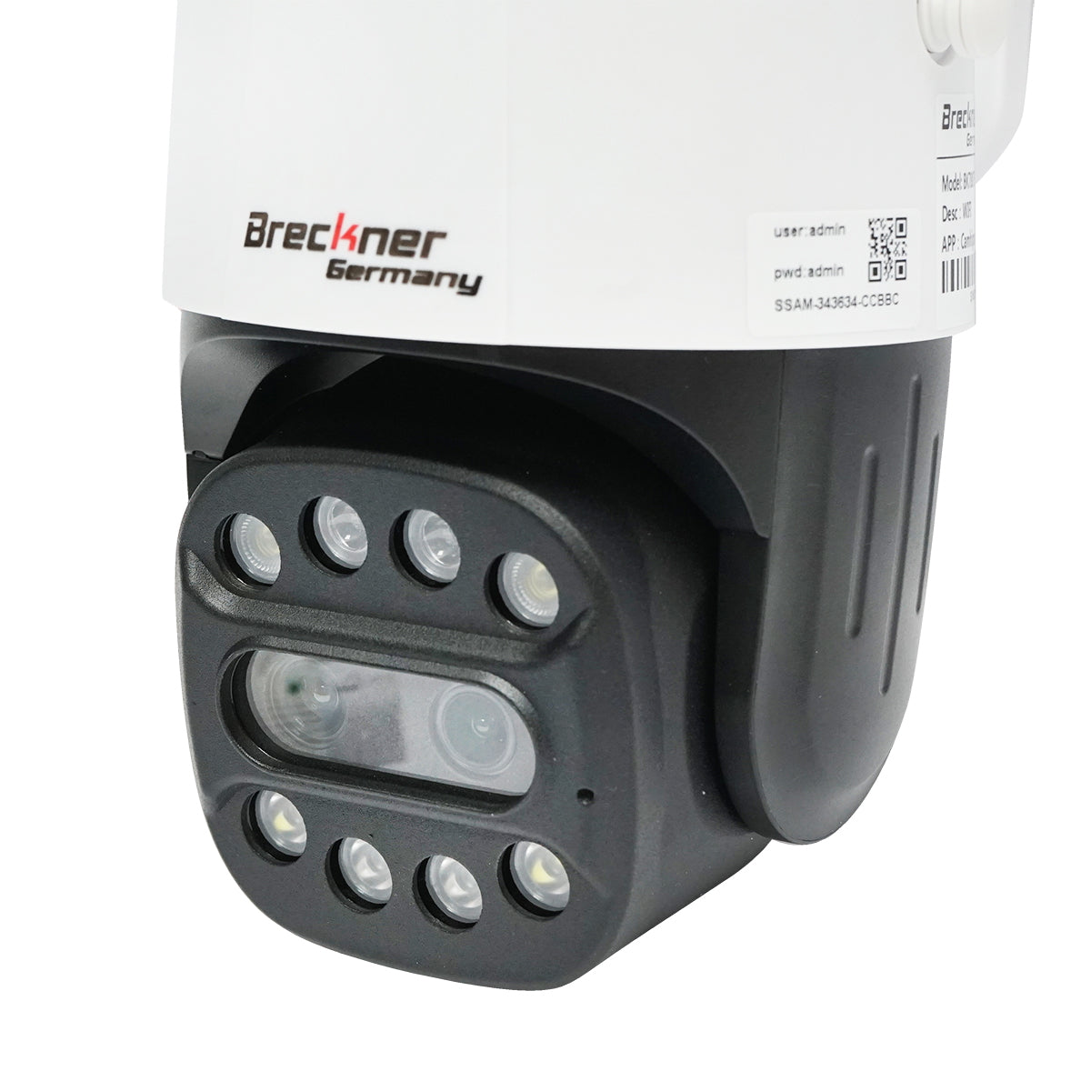 Indoor/outdoor WIFI surveillance camera 4M ultra HD, PTZ, motion sensor, rotatable, 90 degrees, 220V IP66 Breckner Germany
