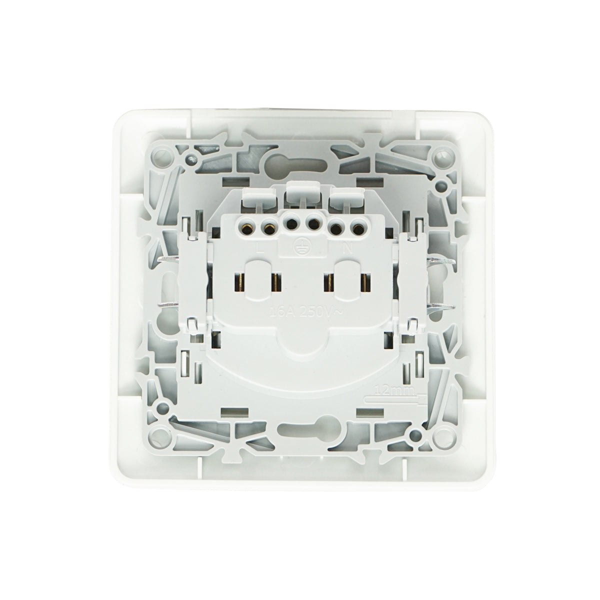 White plain Schuko socket with grounding ST 220V - 250V, 16A recessed