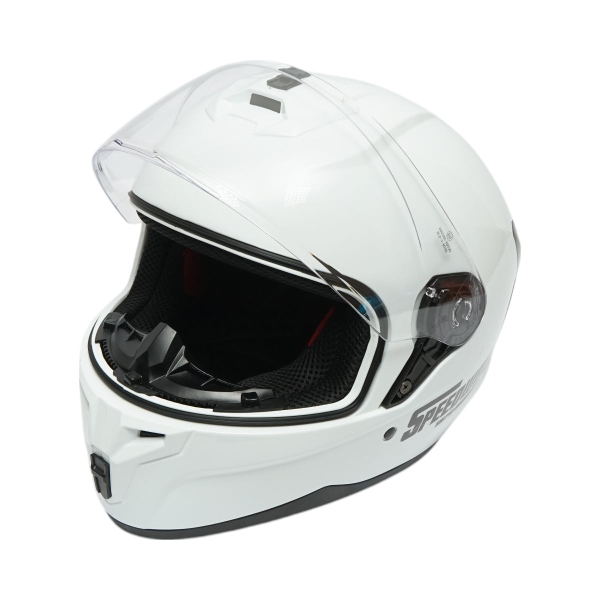 White full-face motorcycle helmet with clear visor, size XL Grit