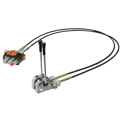Hydraulic distributor with 2 levers, cable length 2.5m, pressure 250 bar, flow rate 40L/min, Breckner Germany.
