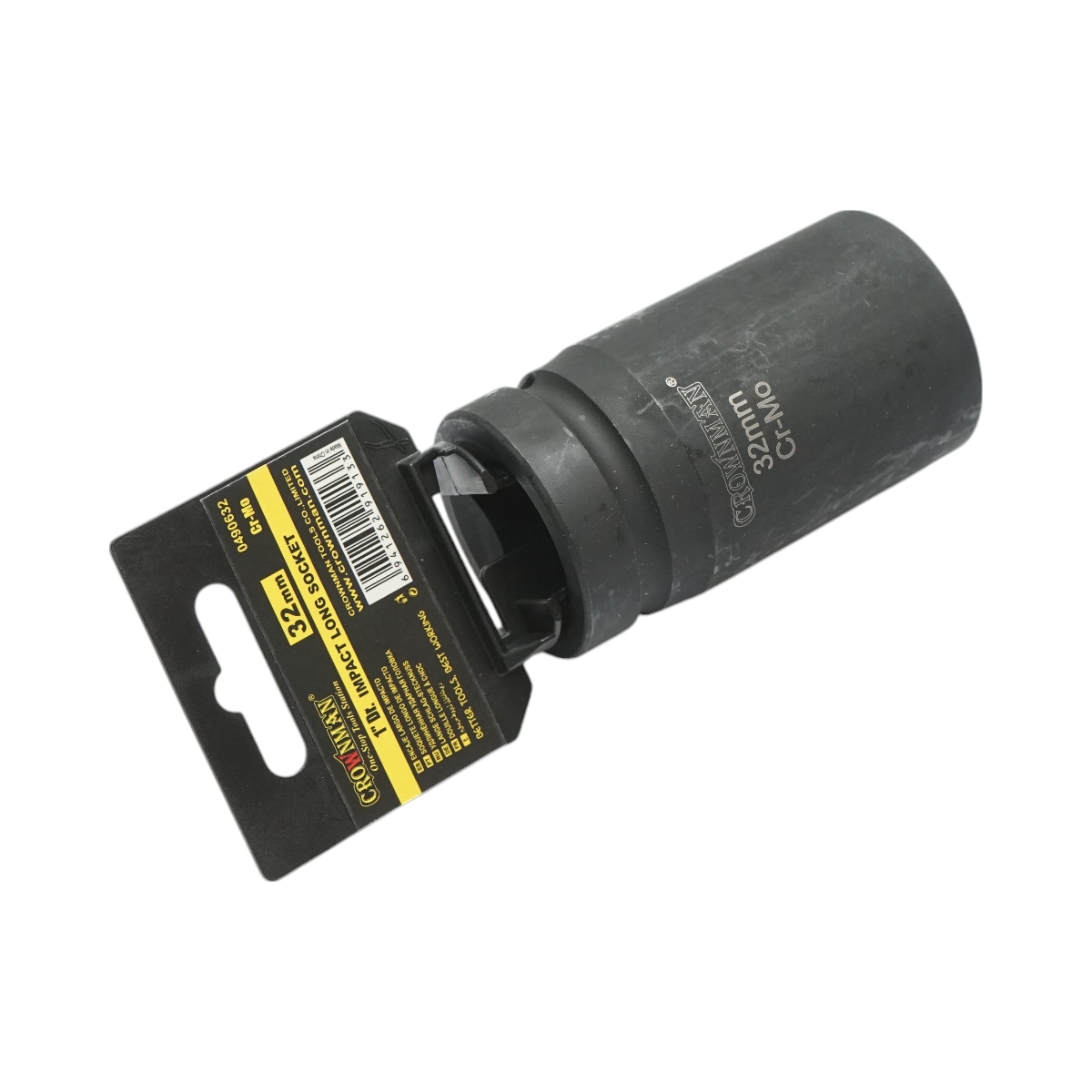 32mm long impact socket, 1 inch square, Cr-Mo material, DIN 3121 standard, industrial Crownman