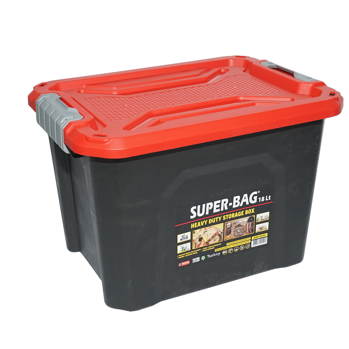 Box, heavy duty storage box 18L with lid, red 385x295x260mm Breckner Germany