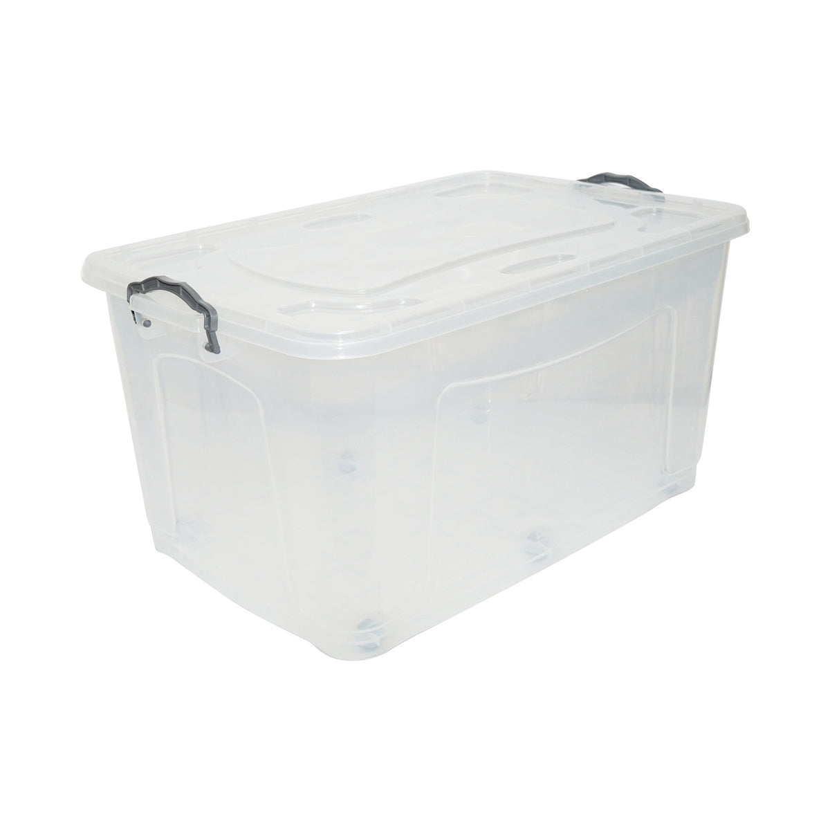 80L storage box with lid and wheels made of transparent plastic 725x470x360mm