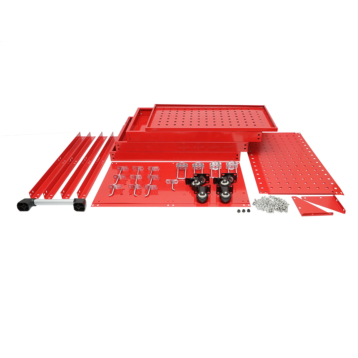 Metal cart on wheels with 3 shelves and panel with tool supports 660x360x1080mm