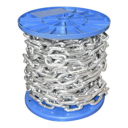 Electro-galvanized chain 7.9x32.3x30mm DIN5685A 10m/roll plastic drum