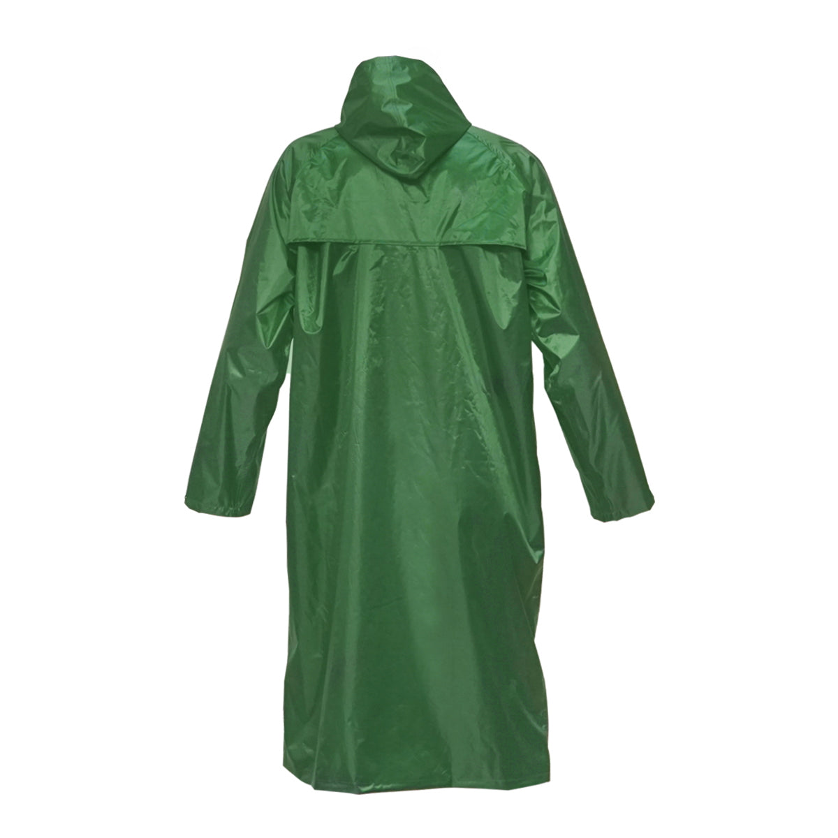 XXL waterproof hooded poncho made of polyester with PVC membrane, ventilation slits, 2 pockets, and green zipper from Breckner Germany.