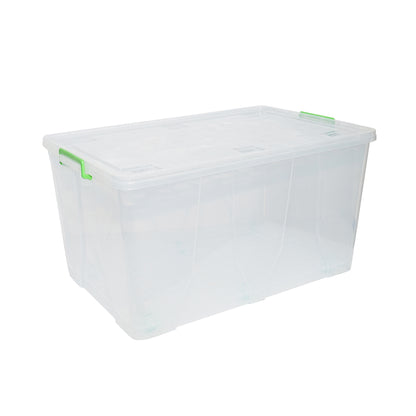 120L storage box with lid and wheels made of transparent plastic 800x515x420mm