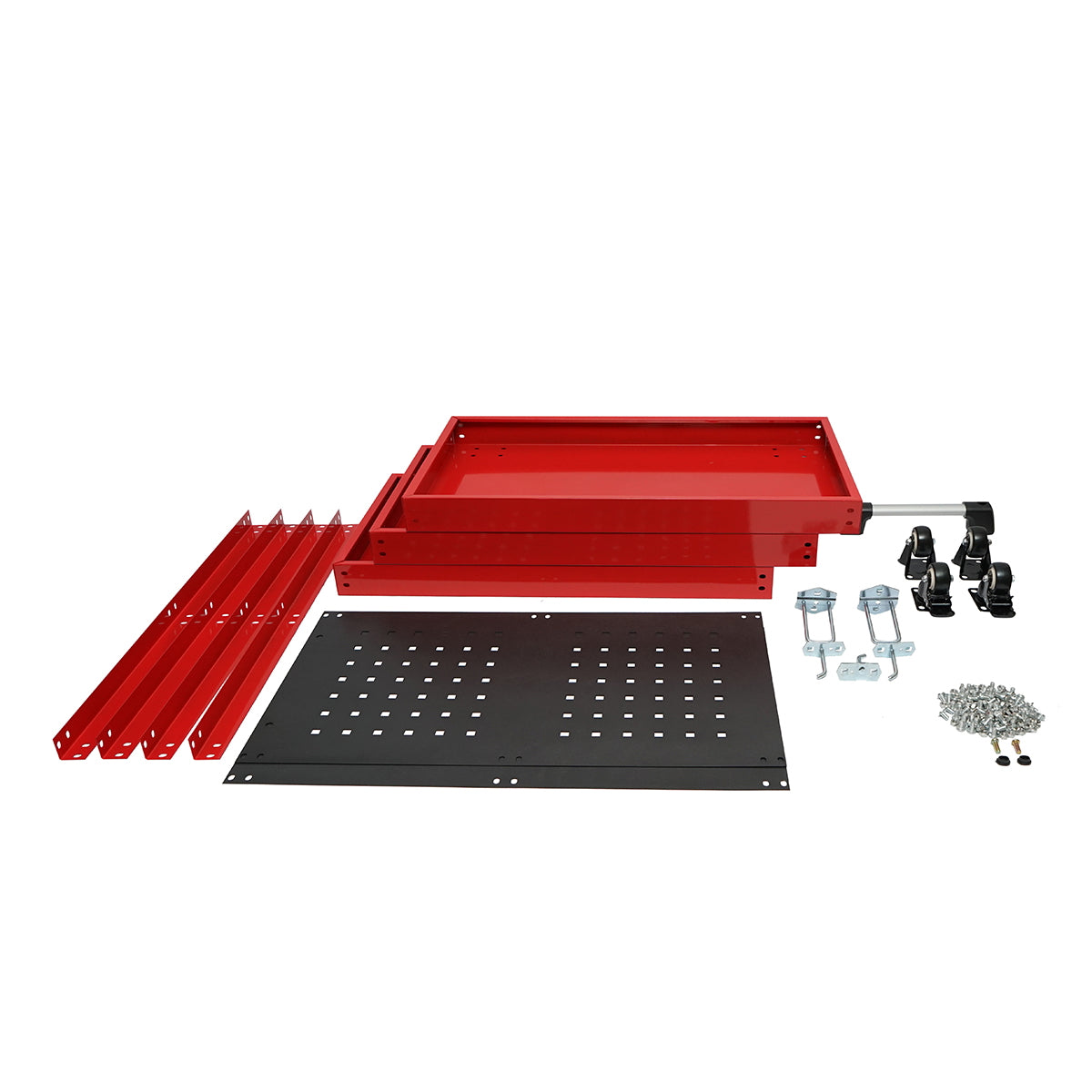 Metal cart on wheels with 3 shelves and tool holders 670x370x730mm