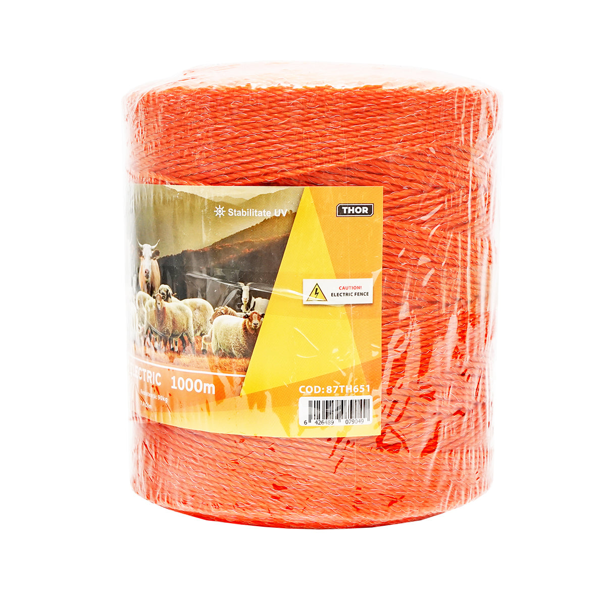 Orange wire roll 2.5mm with metal insert 3x0.15mm SS, resistance 7.4 Ohm/m, 1000m electric fence Thor
