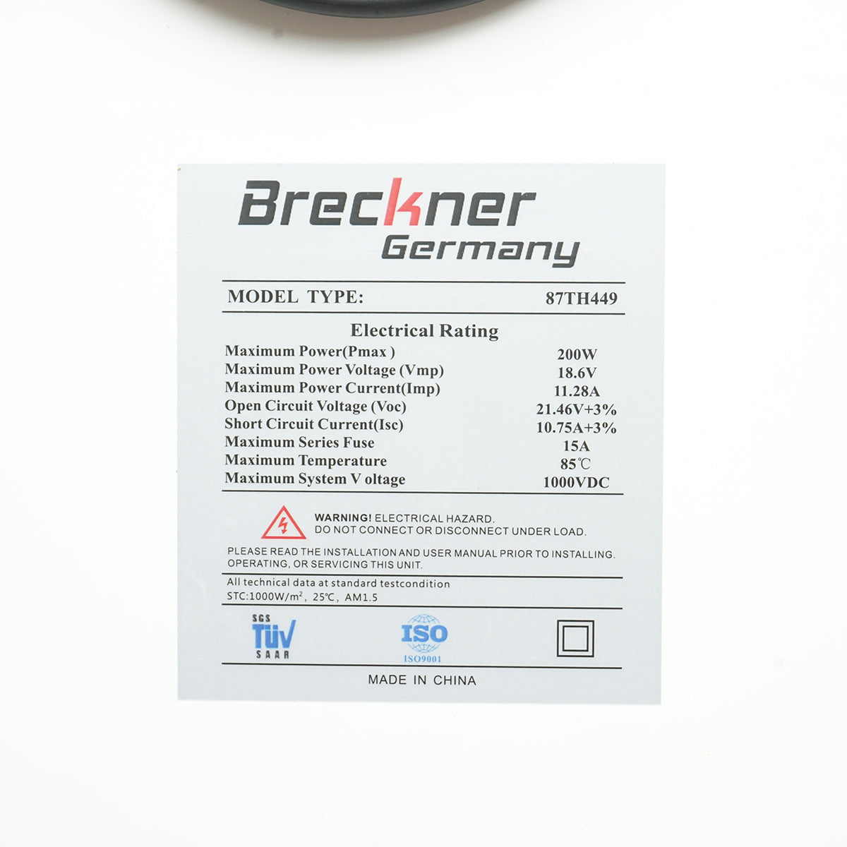 200W monocrystalline photovoltaic solar panel with MC4 connector 1290x760x30mm Breckner Germany
