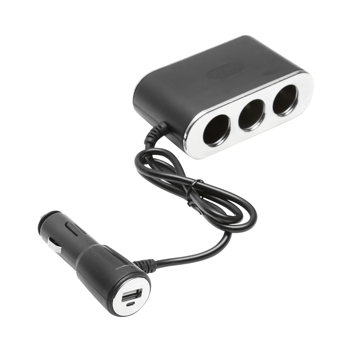 Triple car lighter adapter 12/24V black with individual switch and 1 USB port 5V 2.1A