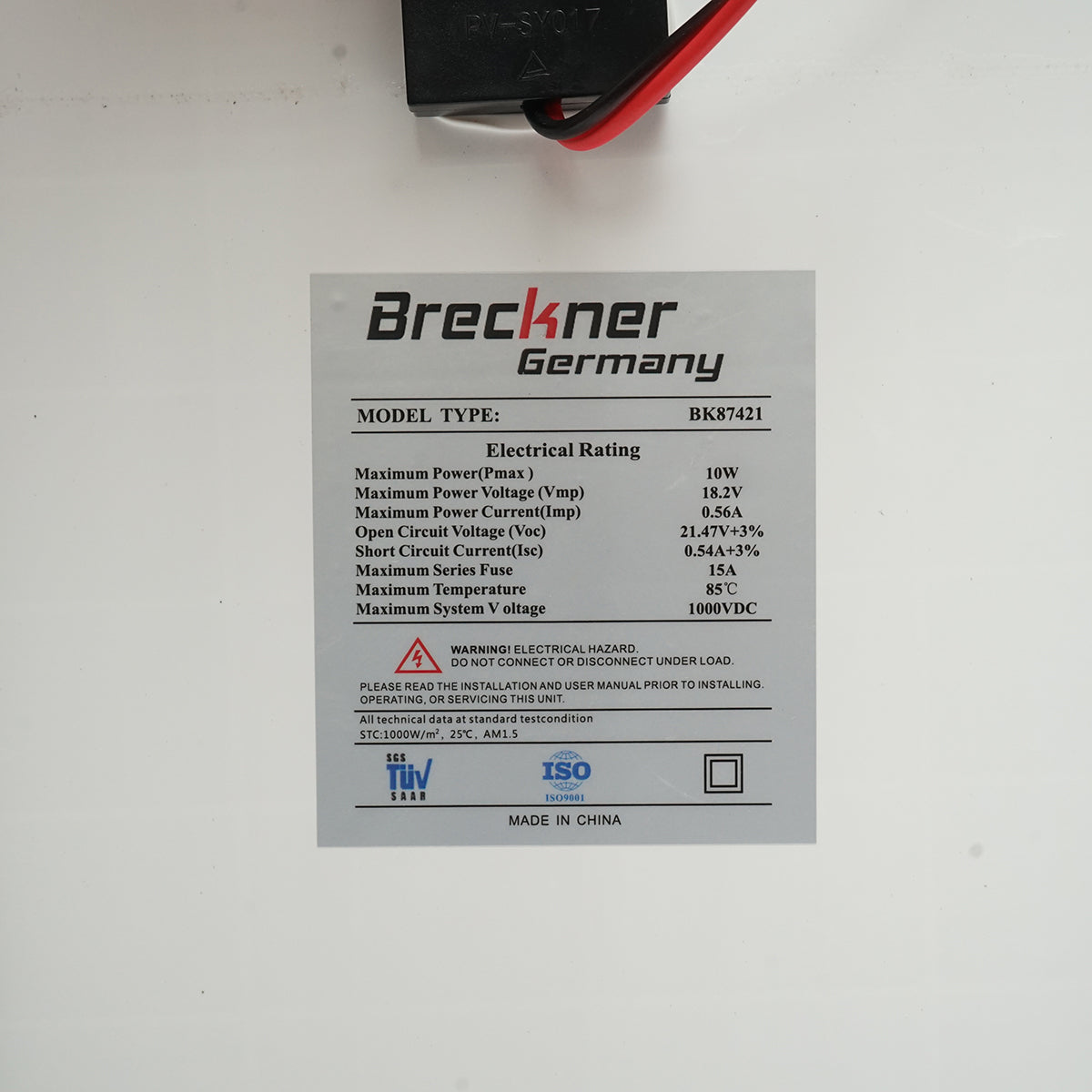 10W polycrystalline photovoltaic solar panel with connecting cable and maximum voltage 18V 350x240x17mm Breckner Germany