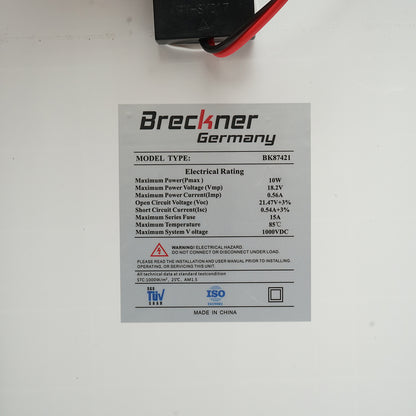10W polycrystalline photovoltaic solar panel with connecting cable and maximum voltage 18V 350x240x17mm Breckner Germany