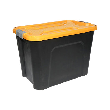 Box, heavy duty storage box 60L with lid, yellow 580x380x405mm Breckner Germany