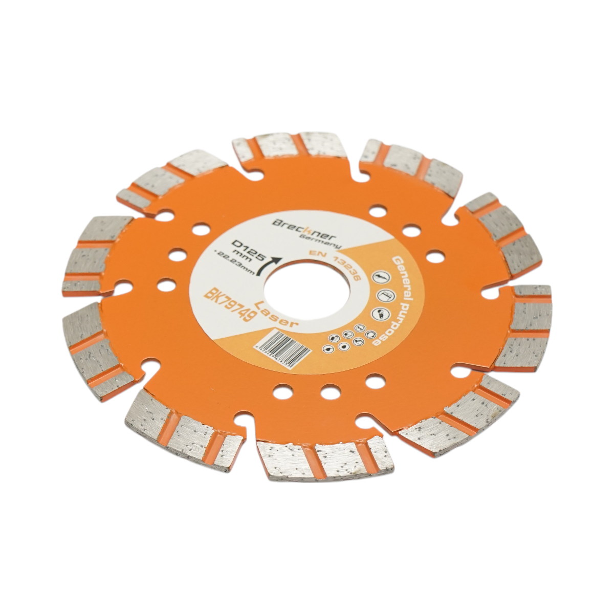 Diamond disc 125x22.23mm, 10mm segment with turbo segments for cutting reinforced concrete, hard stone, paving stones, Breckner Germany