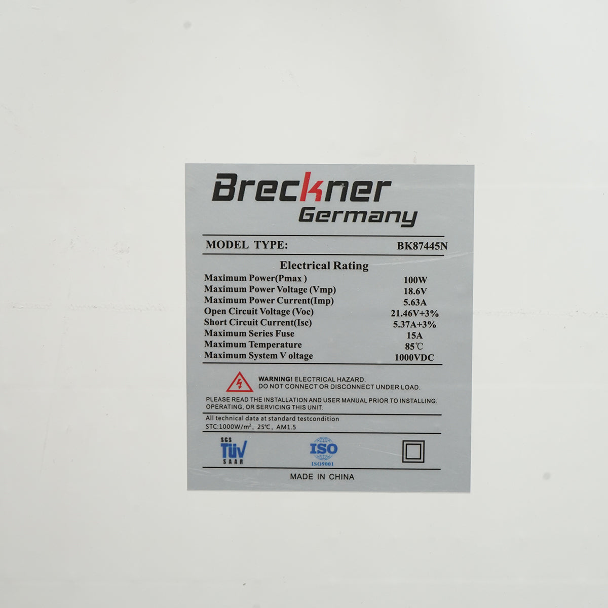 100W Monocrystalline Photovoltaic Solar Panel 1030x460x30mm Breckner Germany