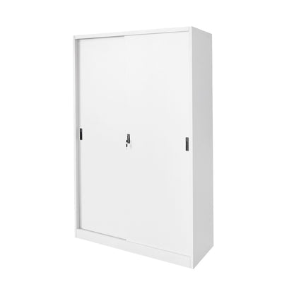 Metal locker cabinet 1900x1200x450mm with 2 secured sliding doors, 4 shelves, max 50kg/shelf, gray Breckner Germany