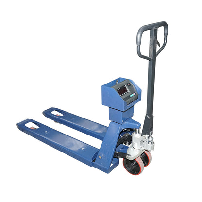 Manual pallet truck 3T with electronic scale, 6V/4Ah battery, and silicone wheels