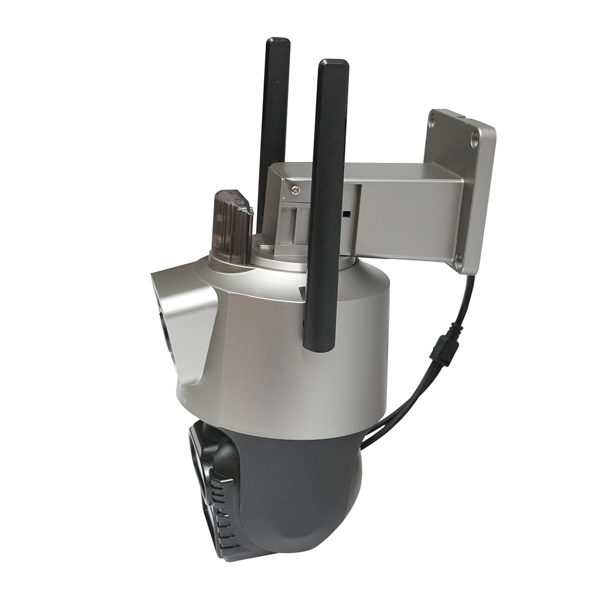 3-lens surveillance camera, 2 9 MP lenses, P2P WIFI 2.4GHz, PTZ with motion sensor, siren, human detection, and iCSee application.