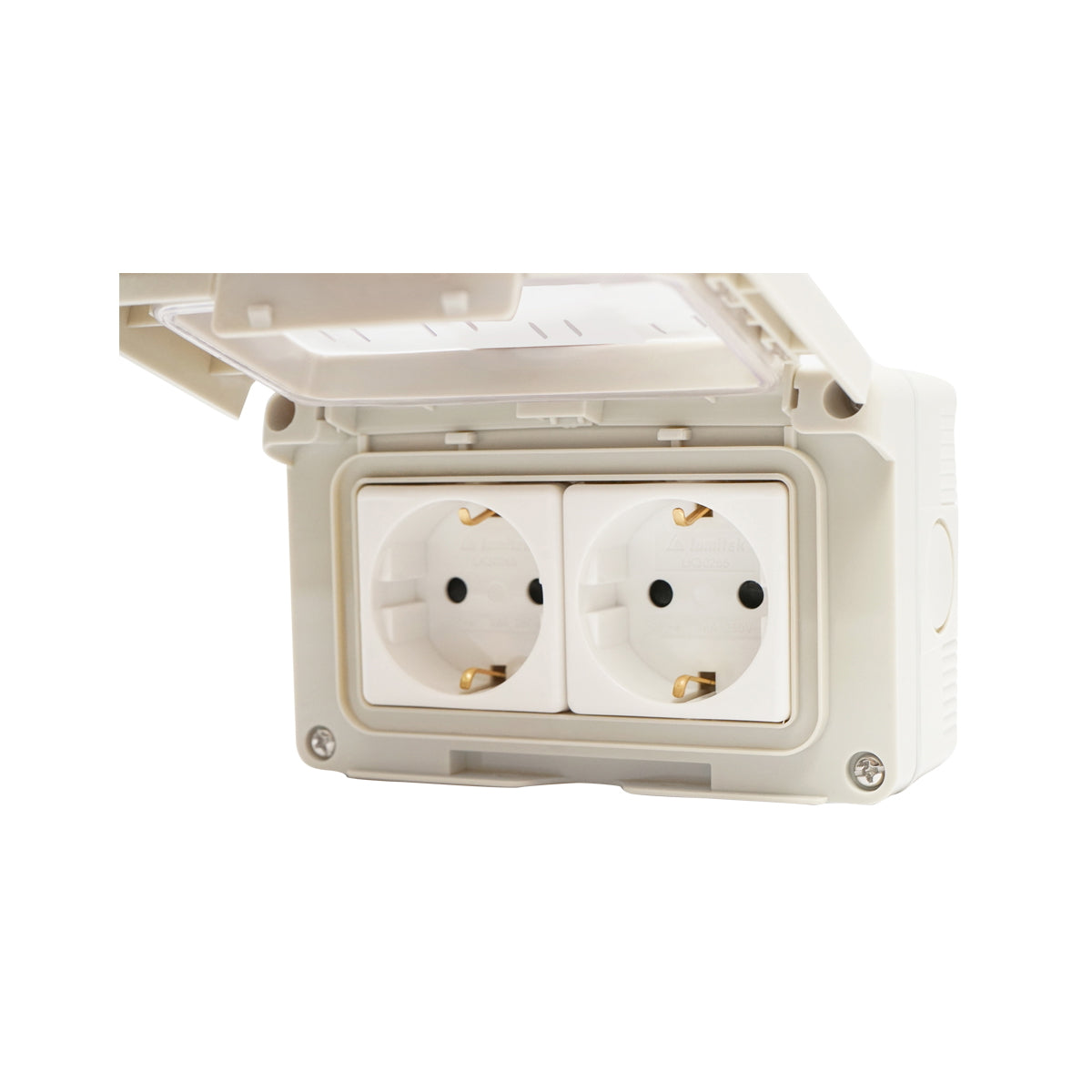 Double Schuko socket applied for IP55, 16A, 250V with grounding and protection Breckner Germany