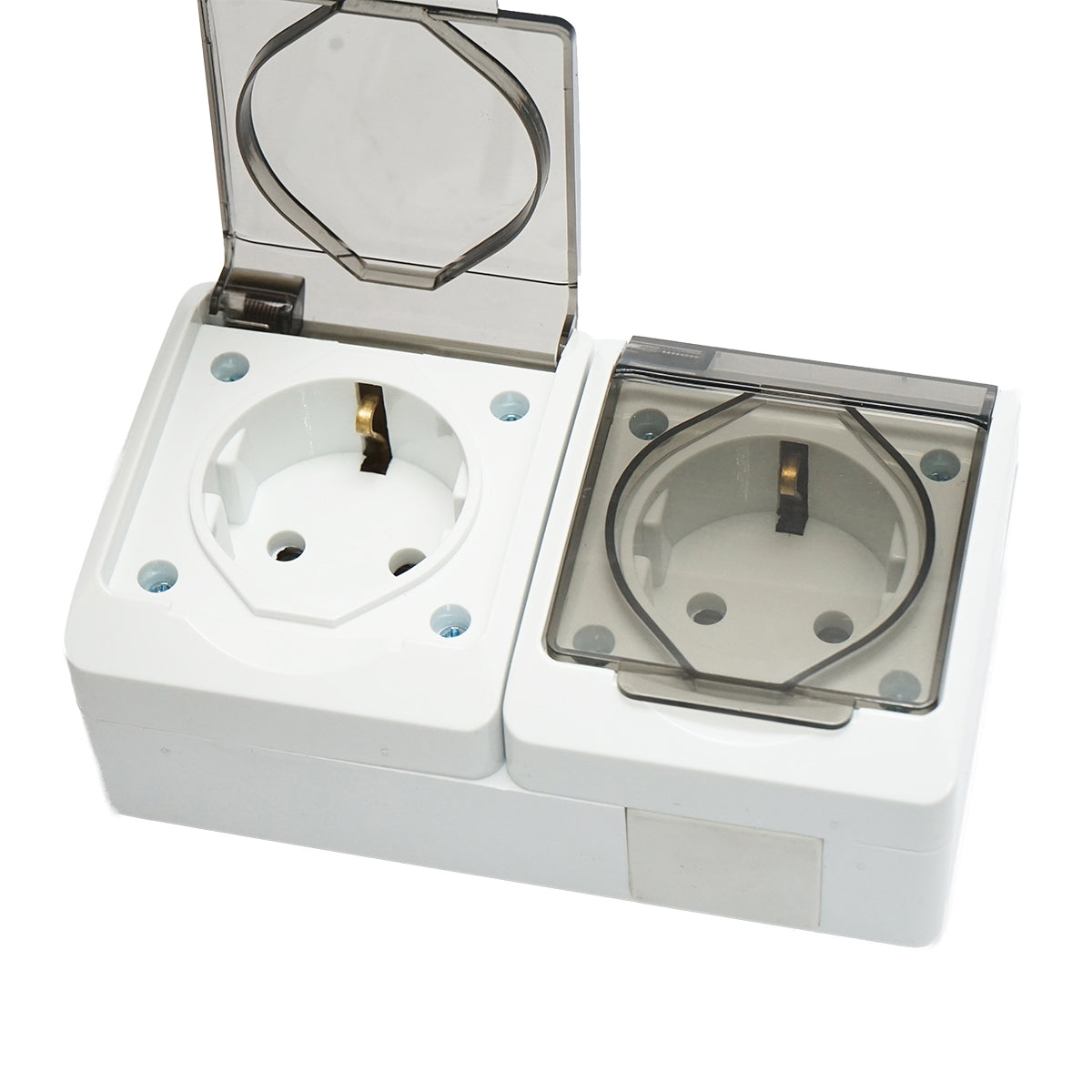 Double socket applied for 16A, 250V with protective contact and transparent cover IP44 Breckner Germany