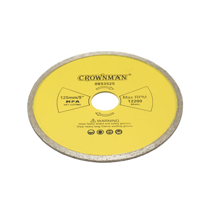 Continuous diamond disc 125x22.23mm, max speed 12200rpm, wet cutting for stone, ceramic, granite, tiles, marble Crownman