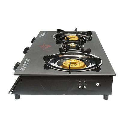 Hob, 3 burner metal stove 2.5KW, tempered glass 700x380x94mm Breckner Germany