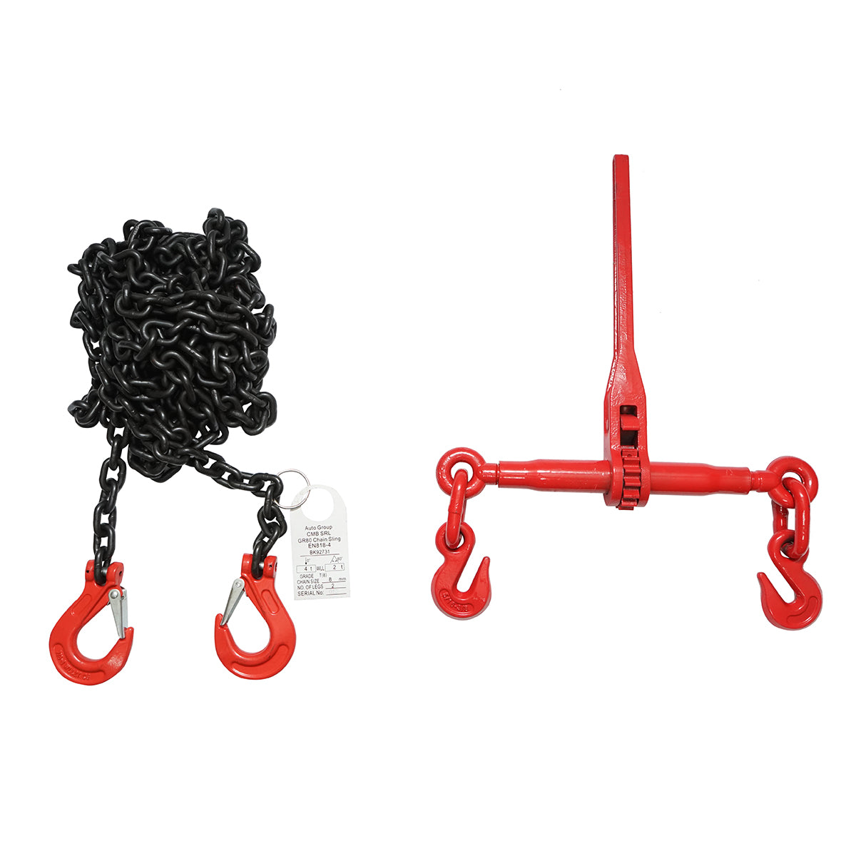Anchor chain for heavy machinery with a ratchet tensioning device, load capacity 4T, chain length 6m, link thickness 8mm