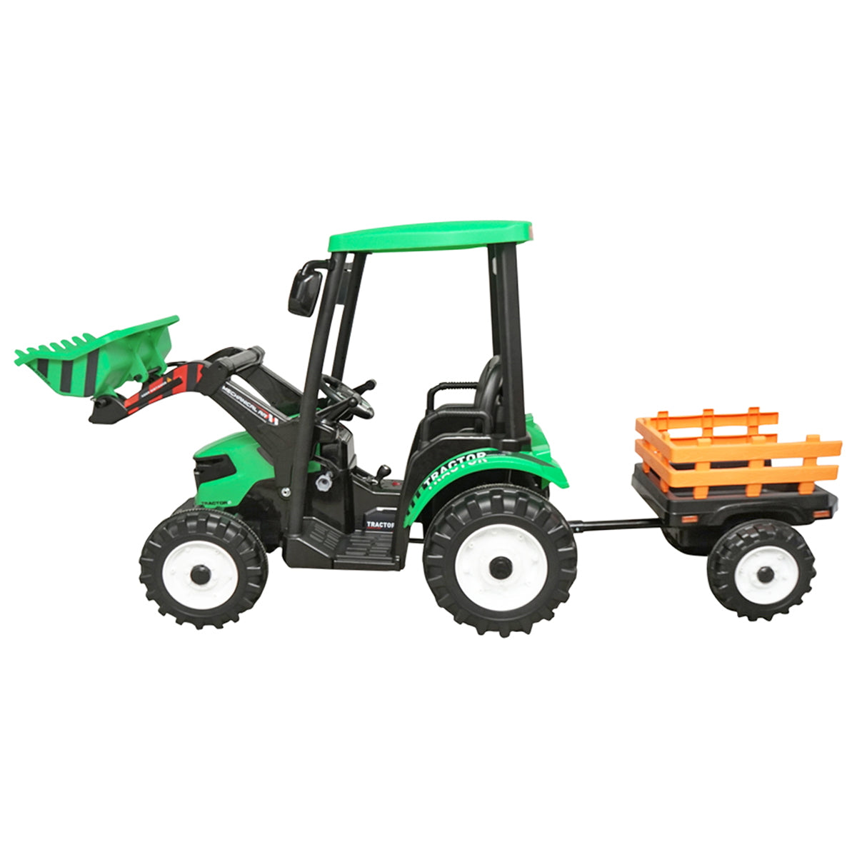 Electric tractor with trailer for kids with 12V/10Ah battery and remote control JS3158B green