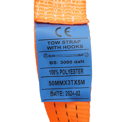 5m x 45mm towing strap 5T hook with safety Breckner Germany