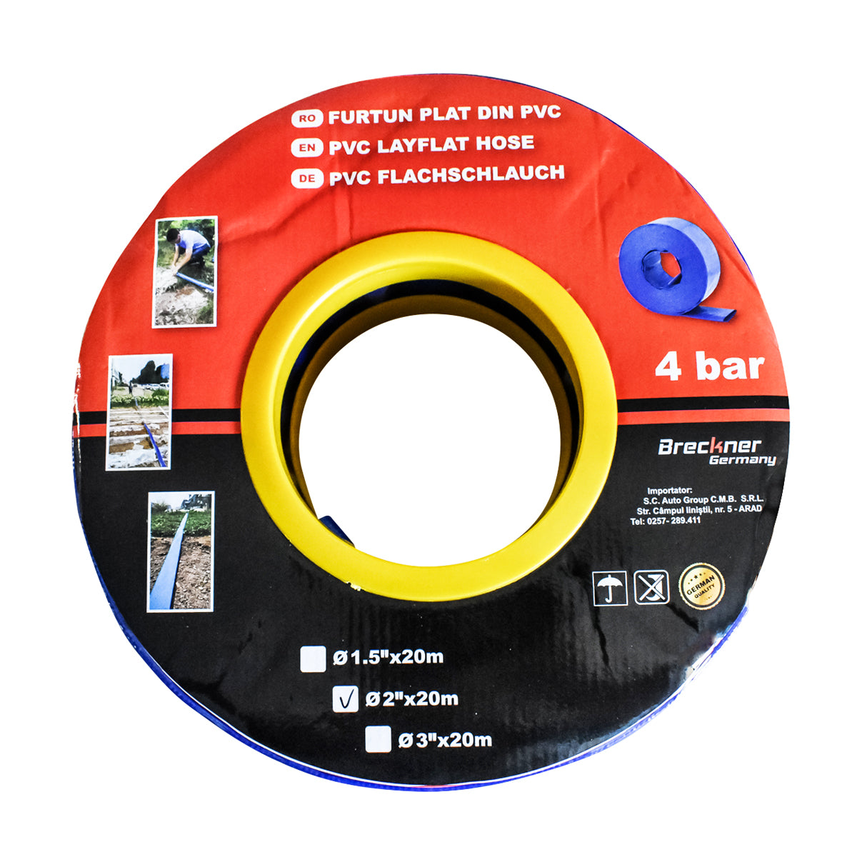 Flat, silicon-coated PVC irrigation hose 2 inches, length 20m, Breckner Germany