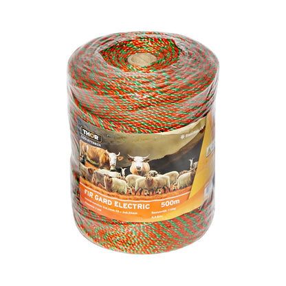 Roll of orange-green wire with a 3mm metallic insert 3x0.2mm SS+2x0.25mm, resistance 0.2 Ohm/m, 500m electric fence Thor