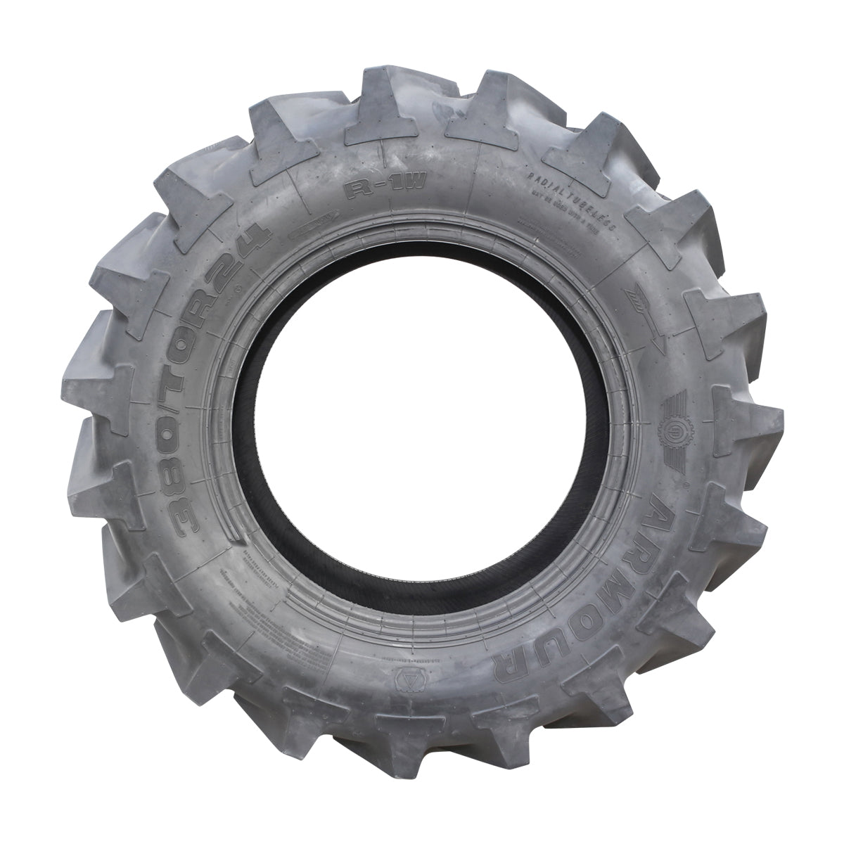 Radial tubeless agricultural tire 380/70R24 13.6R24 with tread, V-profile R-1W 125A8/125B TL