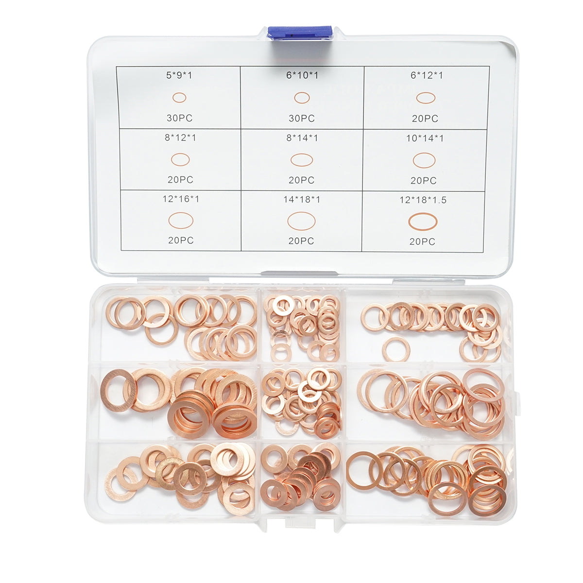 Copper washer set Ø 5-14mm 200 pieces
