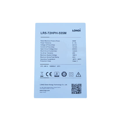 LONGI 555W photovoltaic solar panel, monocrystalline 2278x1134x35mm