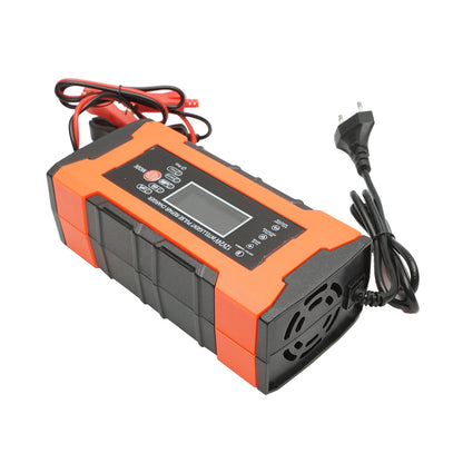 Charger, 12V 10A/24V 5A digital battery maintainer, smart repair pulse function for lead-acid batteries.