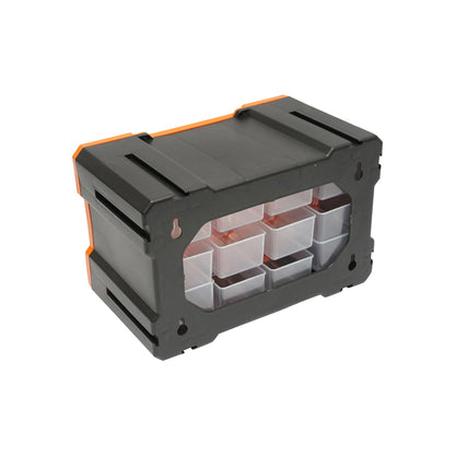 Modular orange plastic storage box, 12 drawers 158x266x170mm Breckner Germany