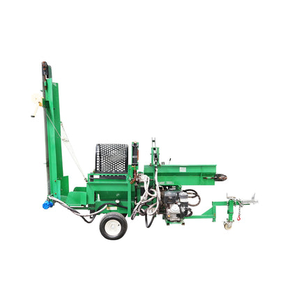 16T wood splitter, 15HP gasoline engine with conveyor belt and 525 Kg conveyor