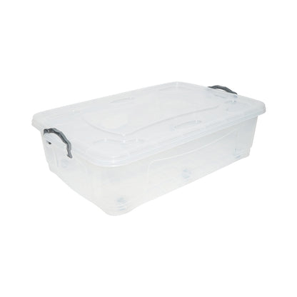40L storage box with lid and wheels made of transparent plastic 725x470x200mm