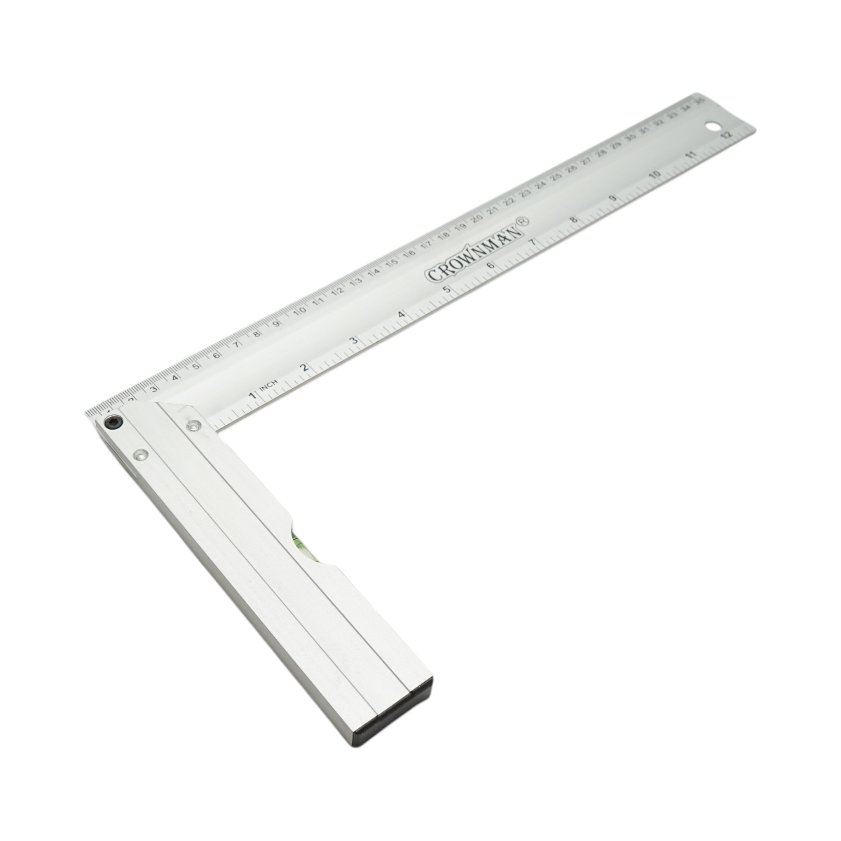 Professional carpenter's square with level 350mm/14 inch, aluminum handle, stainless steel ruler Crownman