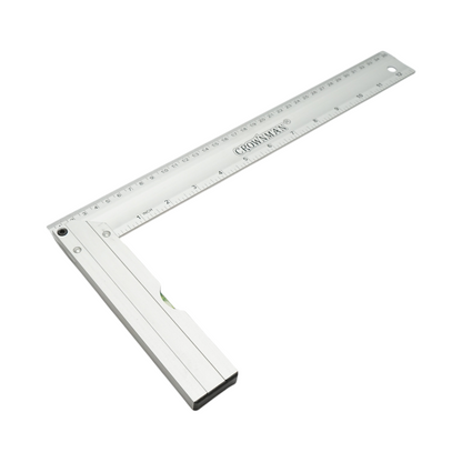 Professional carpenter's square with level 350mm/14 inch, aluminum handle, stainless steel ruler Crownman