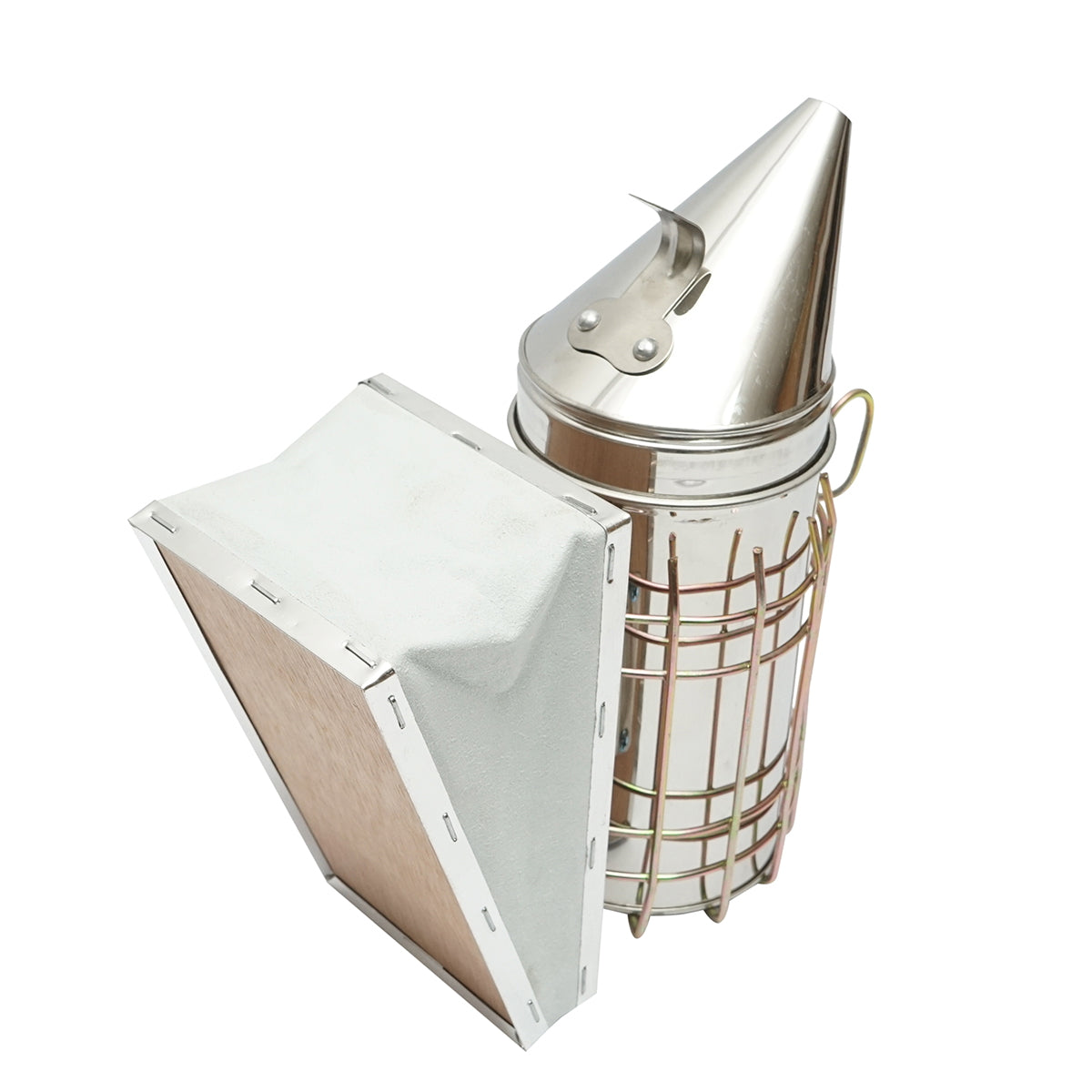 Stainless steel bee smoker with thermal shield cylinder and leather bellows 160mm