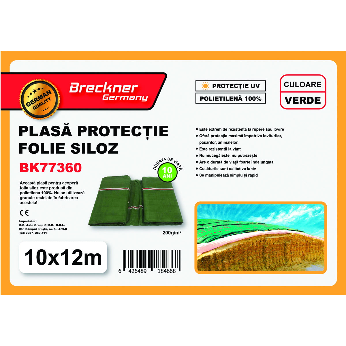 Green silo film protection net/tarpaulin 10x12m Breckner Germany