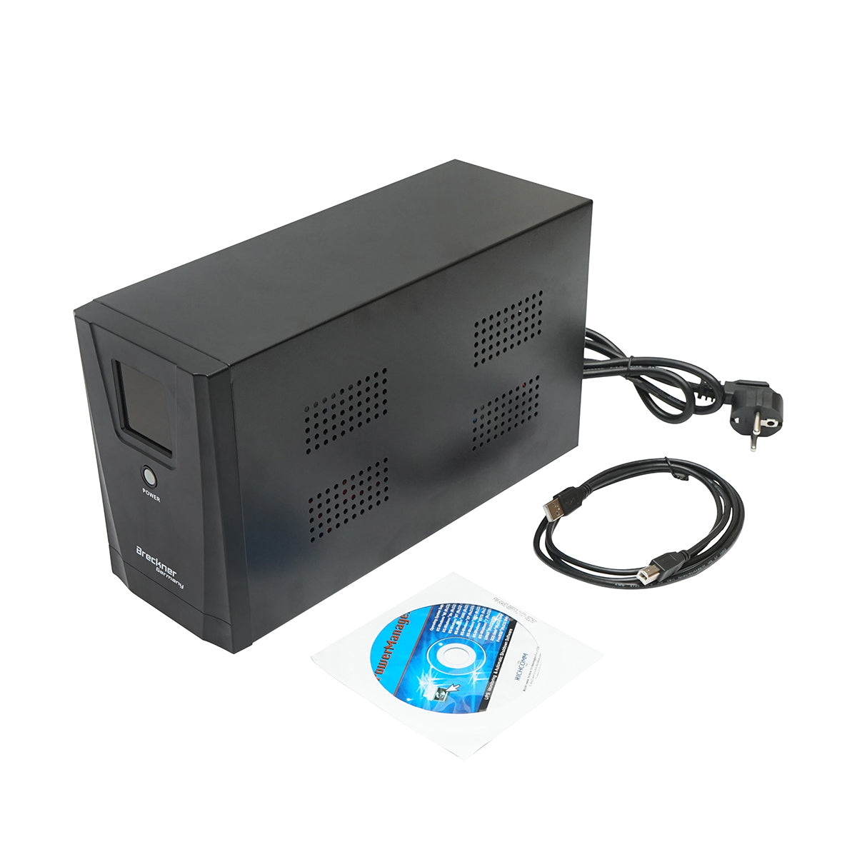 UPS 2000VA/1200W with 2x9Ah batteries and 2 shuko sockets, LCD, USB, AVR Breckner Germany