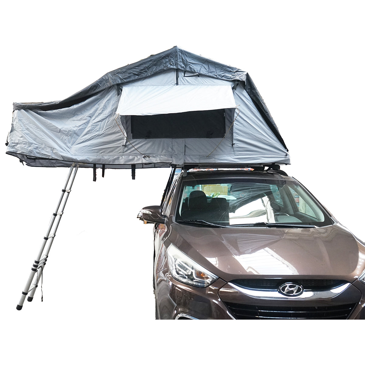 Waterproof car tent for 2 people, ceiling attachment with extension, platform, and ladder