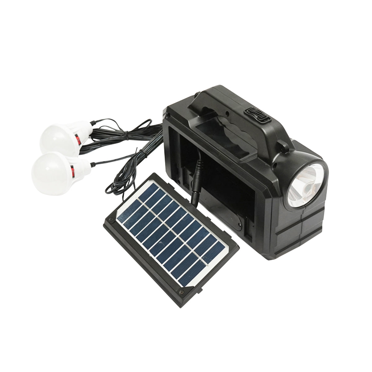 Portable LED lighting kit with 2 bulbs/projector, solar panel and 4000 mAh battery for fishing camping GD-8077