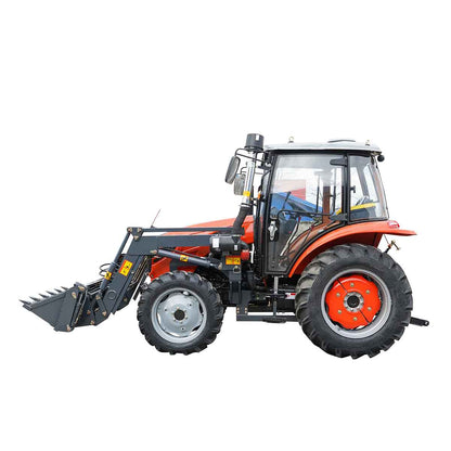90HP tractor, 4x4 with front loader, closed cabin, wheels 14.9-30/9.5-24