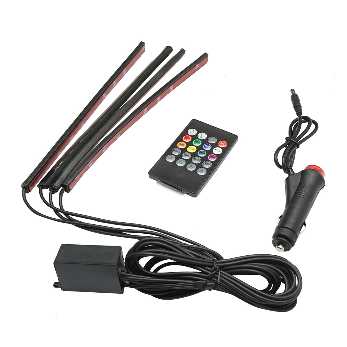 12V car ambient LED light strip with remote control, music control 4x267mm RGB Breckner Germany